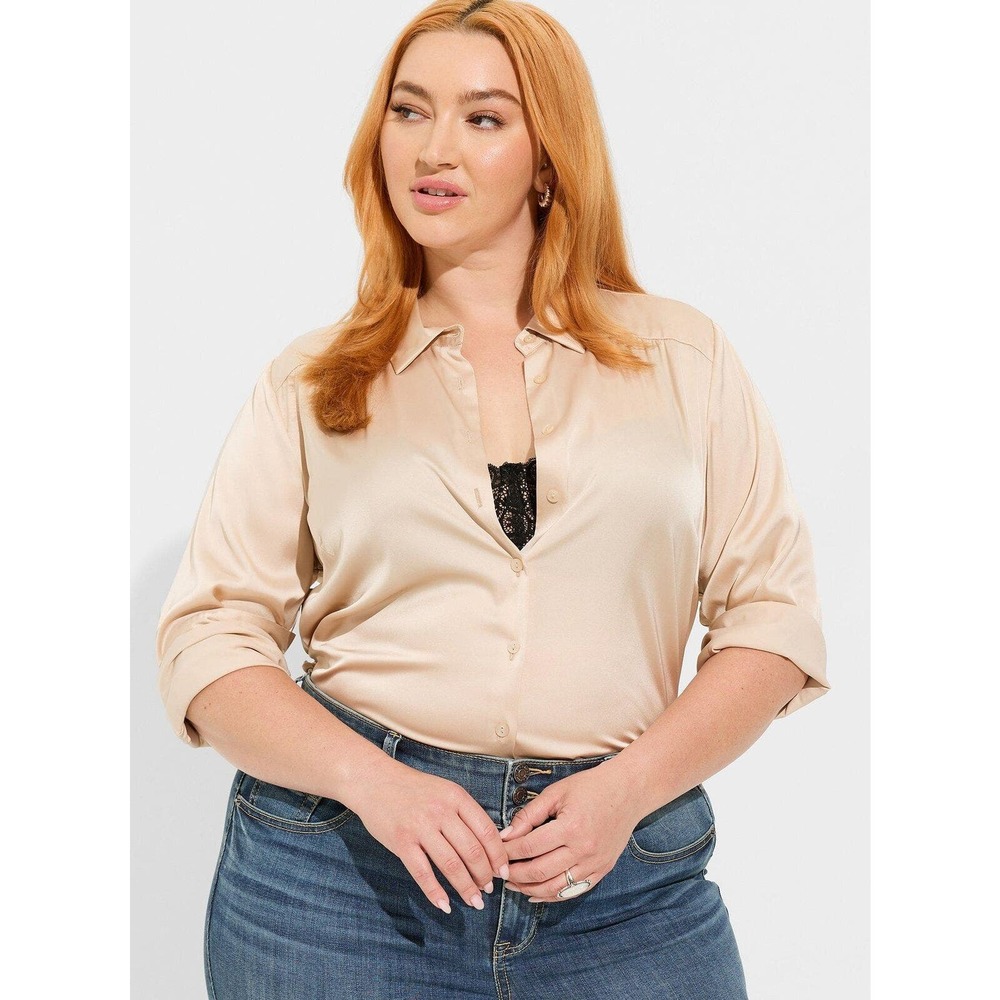 NWT Torrid Madison Satin Button Up Long Sleeve Shirt Blouse Top Plus Size 2 2X - Picture 1 of 9